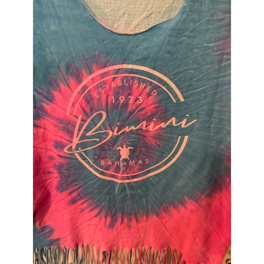 Bimini Bahamas Tie Dye Fringe Tank Top Pink Blue Souvenir Muscle Tee Sleeveless - Picture 2 of 3